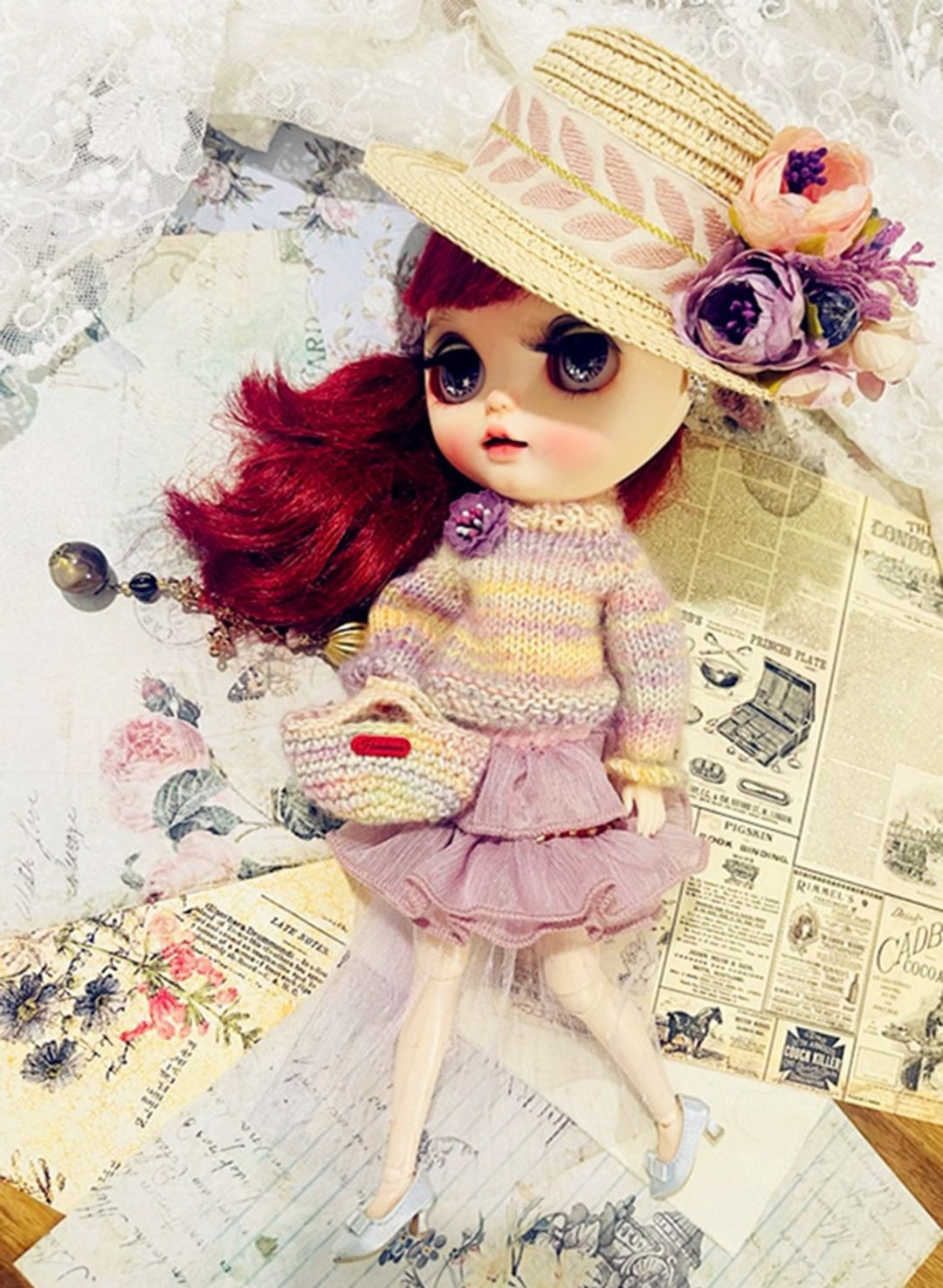 日光小巷手做浪漫紫系花园小布娃衣blythe 编织娃衣帽子裙子 - 玩偶/公仔 - 棉 