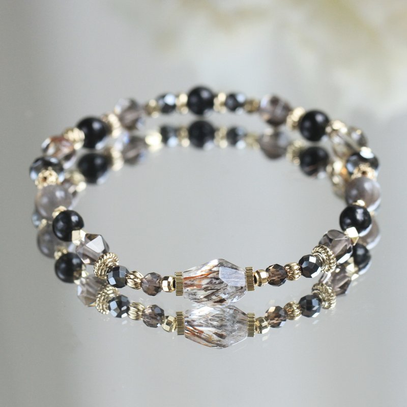 黑曜石 金运石 黑金超七 茶晶 黑骨干 不规则水晶手链 避邪 招财 - 手链/手环 - 水晶 黑色