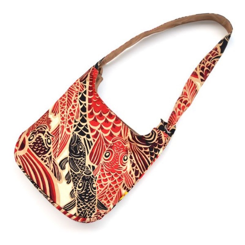 布制单肩包  Carp is dragon in heaven - 侧背包/斜挎包 - 棉．麻 红色