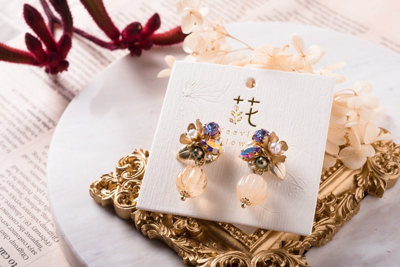 果实知秋-定制化 圣诞 黄 垂吊/耳针/耳夹 - 耳环/耳夹 - 珐琅 