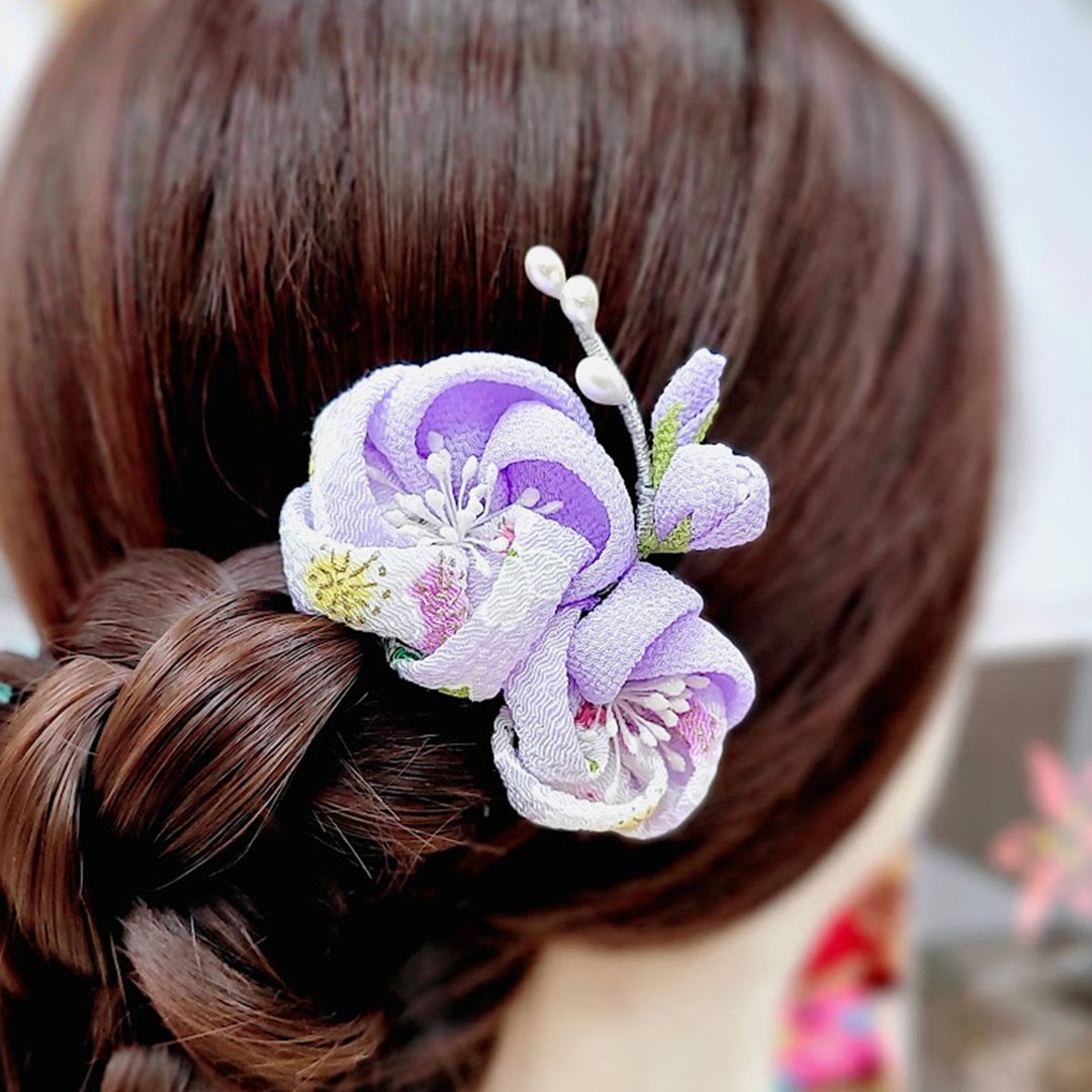 【梅语花簪】 和风发饰 高级和服布料 つまみ细工 - 发饰 - 聚酯纤维 粉红色