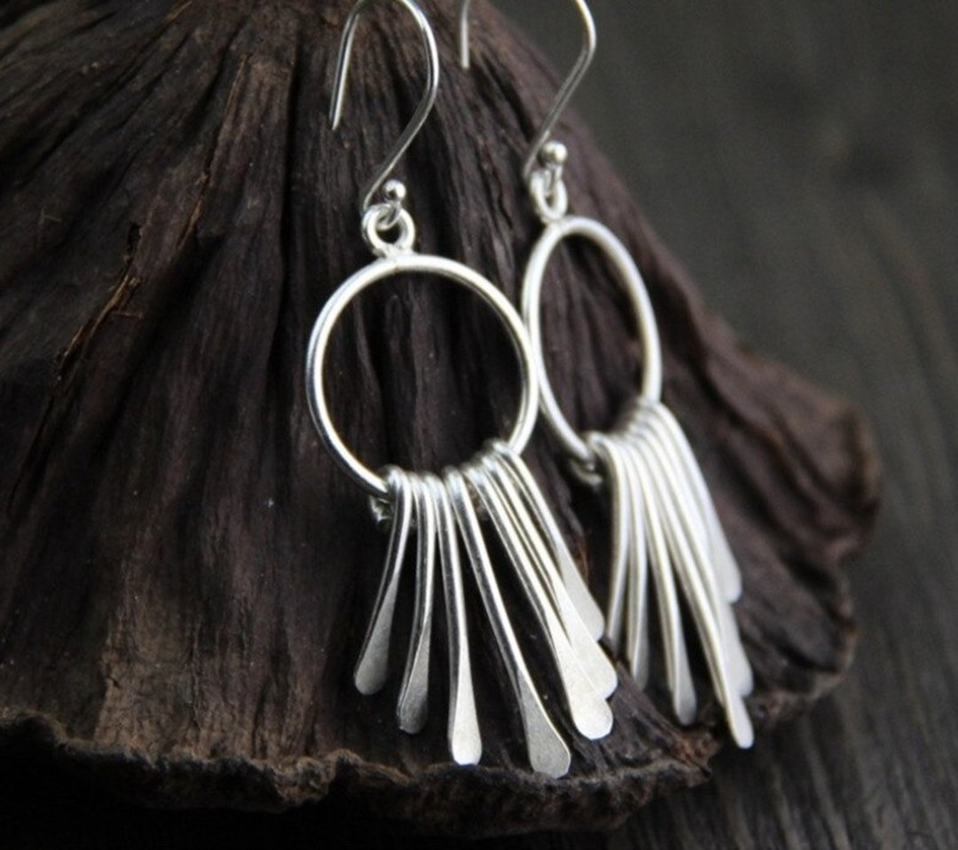 Real 925 Sterling Silver Thai Handmade Exotic Tassels Dangle Earrings for Women - 耳环/耳夹 - 纯银 银色