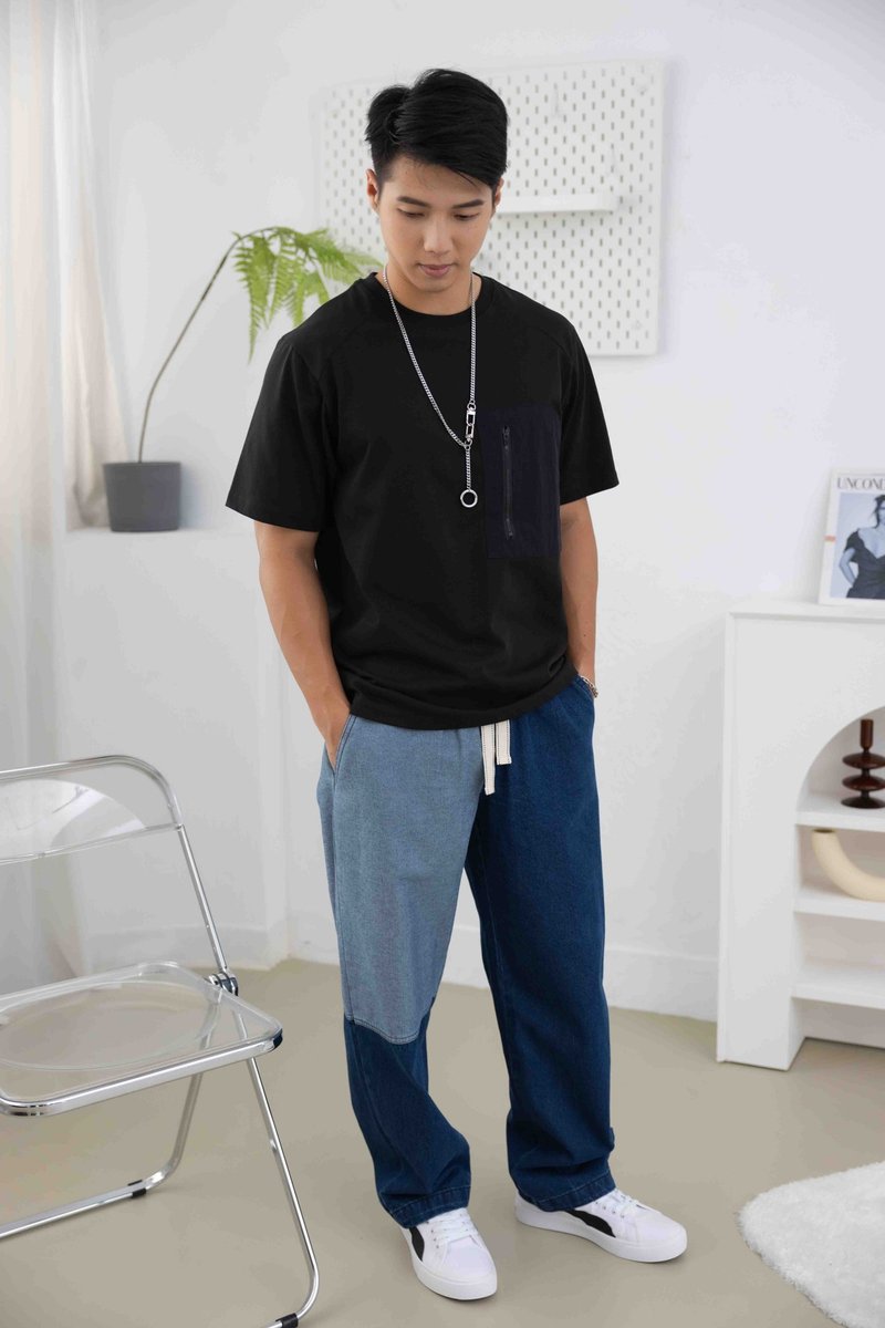 胸前口袋短袖上衣 黑色 - 男装上衣/T 恤 - 其他材质 黑色