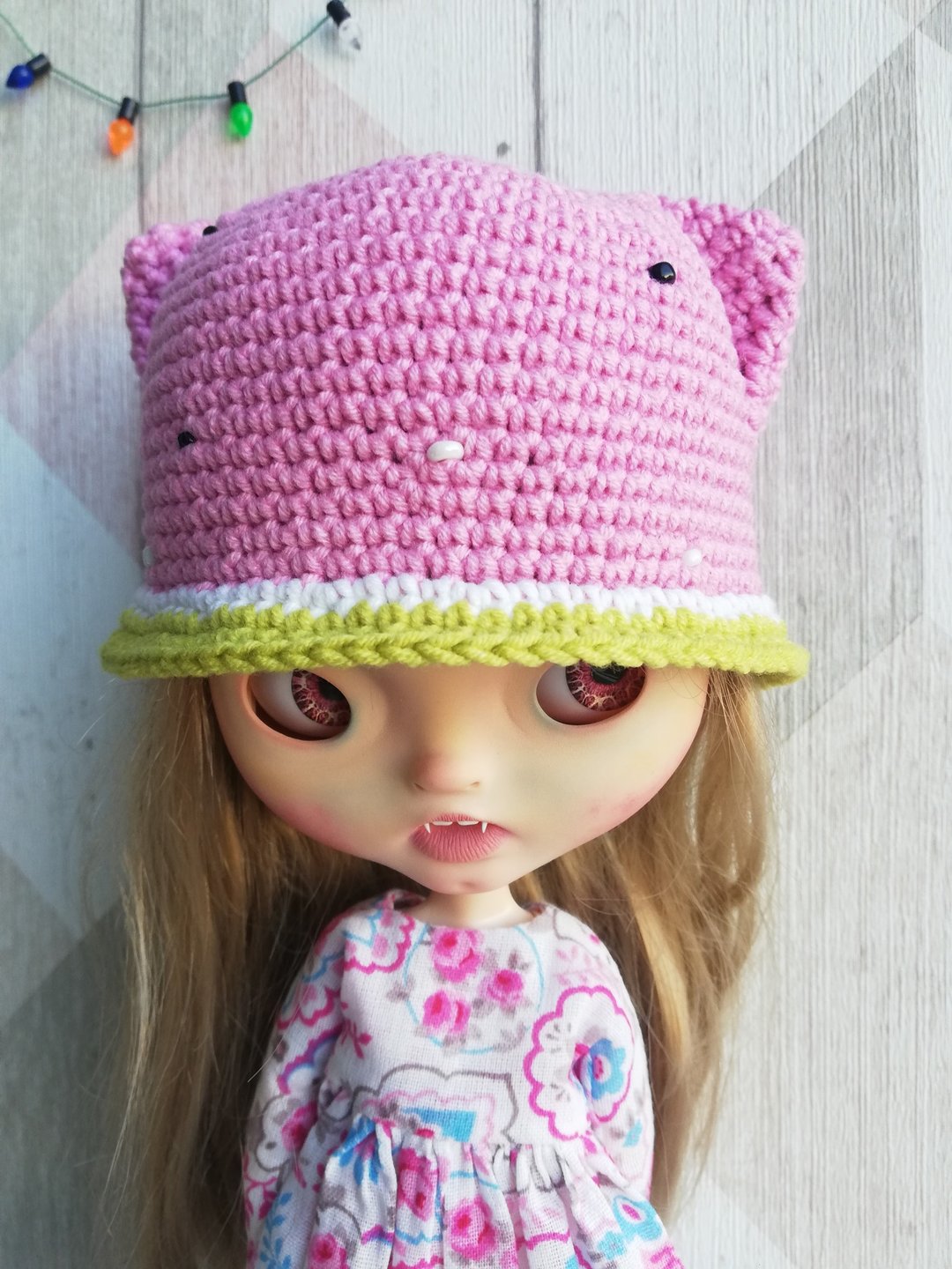 Blythe 钩针巴拿马帽 猫咪造型 粉色西瓜 - 玩偶/公仔 - 棉 粉红色