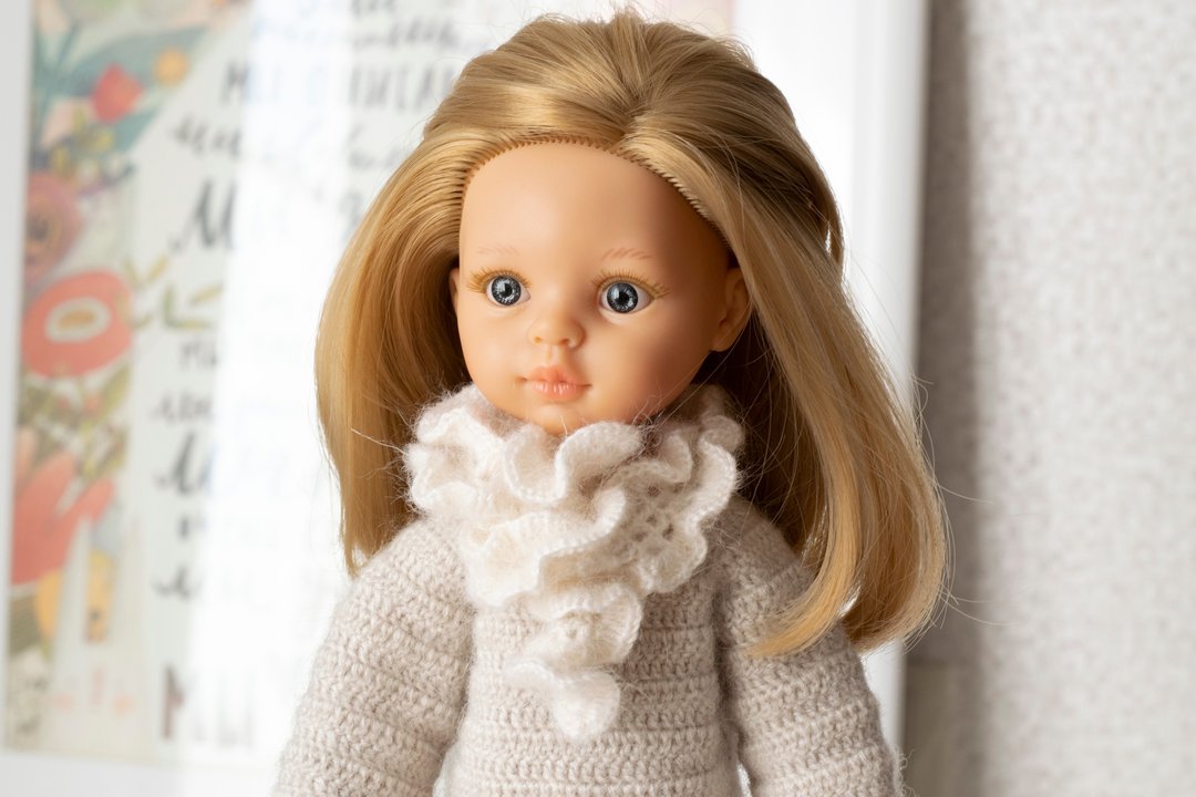 Openwork scarf for dolls, doll clothes, 娃娃衣服 针织围巾 给我女儿的礼物 人形 娃娃配件 娃娃 冬季服装 - 玩具/玩偶 - 羊毛 白色