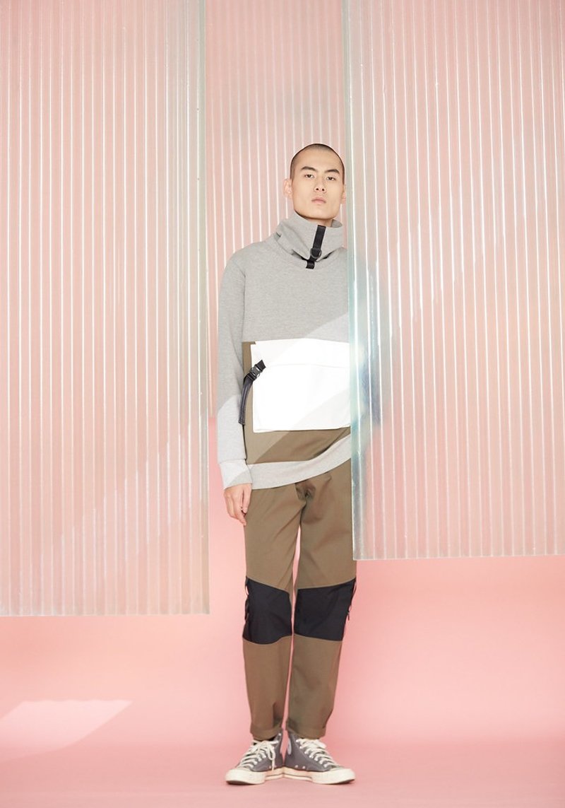 Dimension 大高领口袋上衣 - 灰 - 男装上衣/T 恤 - 棉．麻 灰色