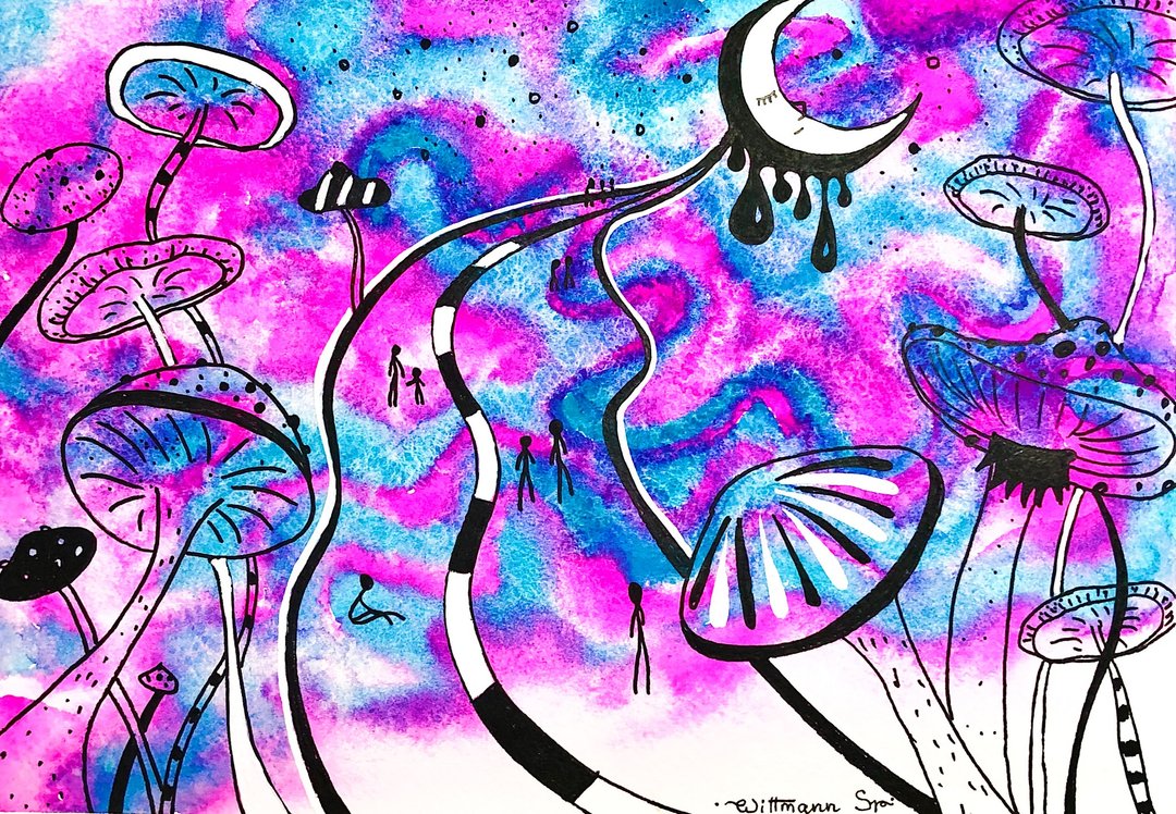 迷幻绘画植物原创艺术迷幻水彩墙艺术8乘11英寸 - 墙贴/壁贴 - 纸 粉红色