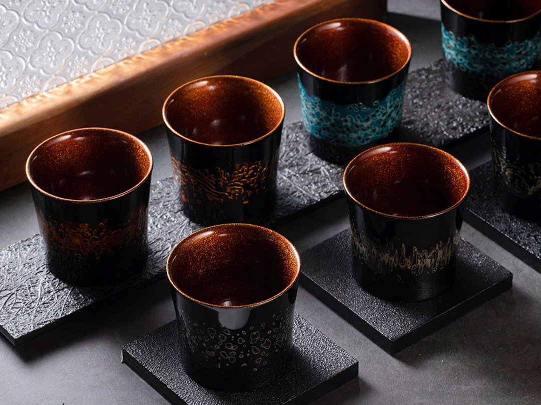 【日初漆艺】天然漆器宽口杯 水之音 - 保温瓶/保温杯 - 木头 黑色