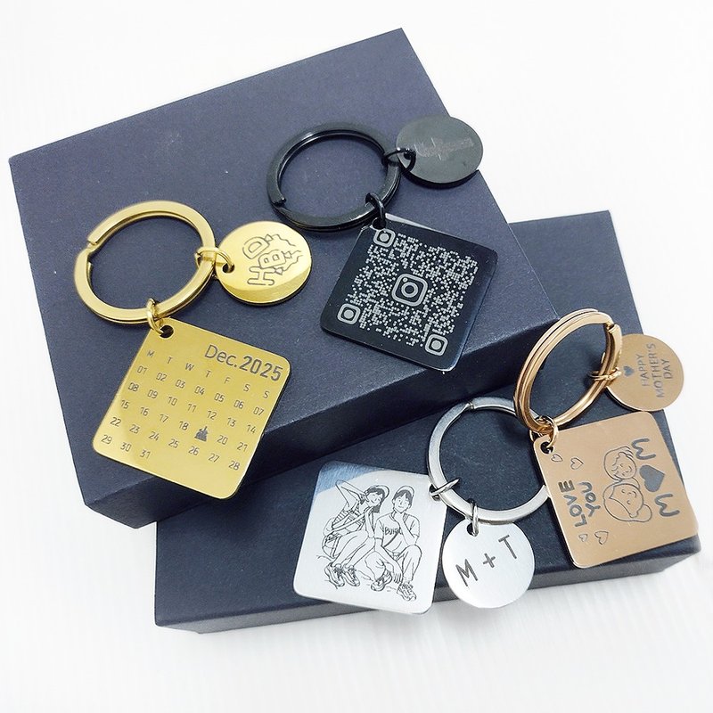 多多印 定制化 雷射雕刻正方形金属钥匙圈 雷雕不锈钢钥匙 有图库 - 吊饰 - 其他金属 