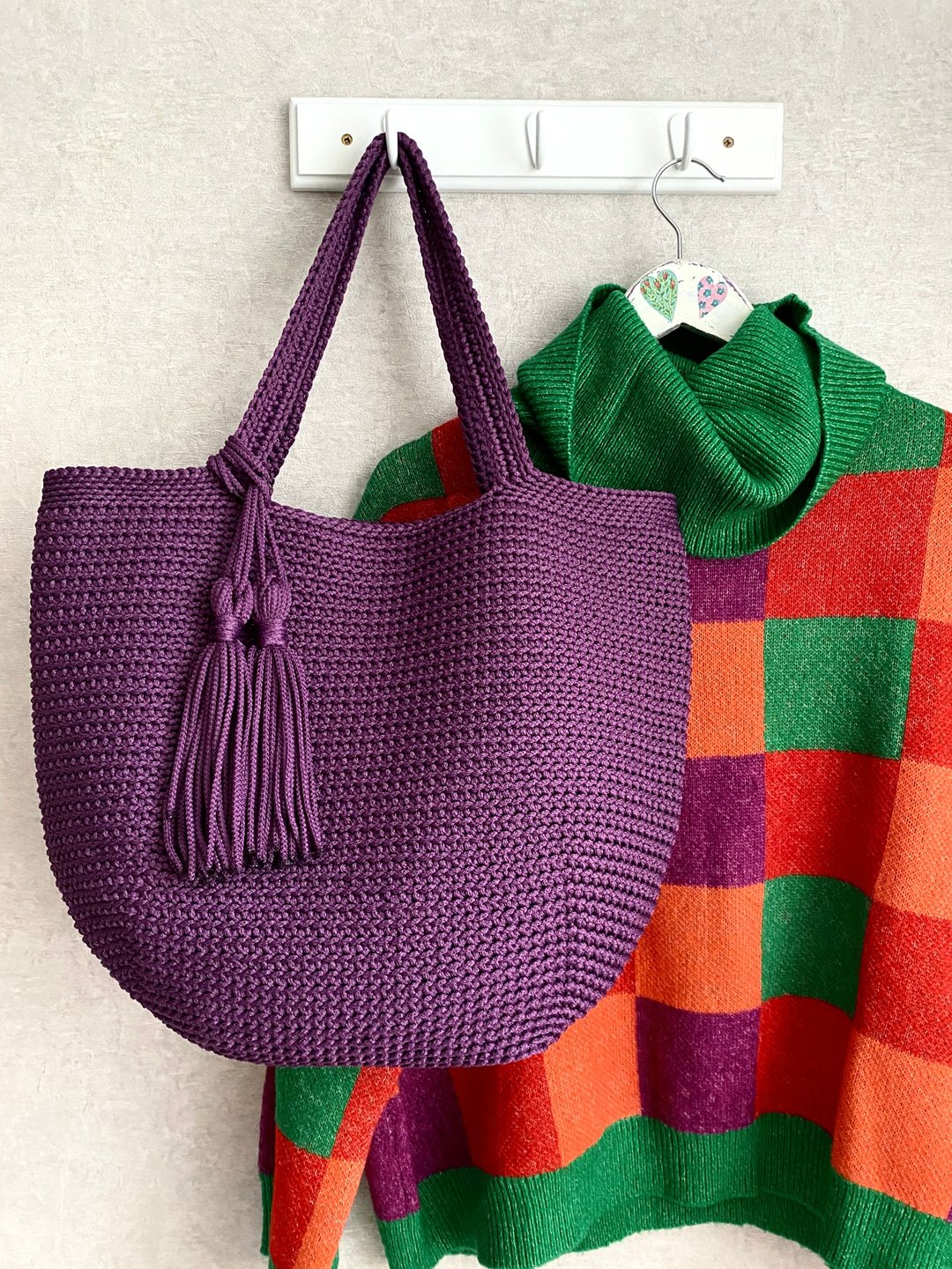 Crochet Tote Bag, Large Crochet Bag, Reusable Grocery Bag, Beach Bag Crocheted - 手提包/手提袋 - 聚酯纤维 多色
