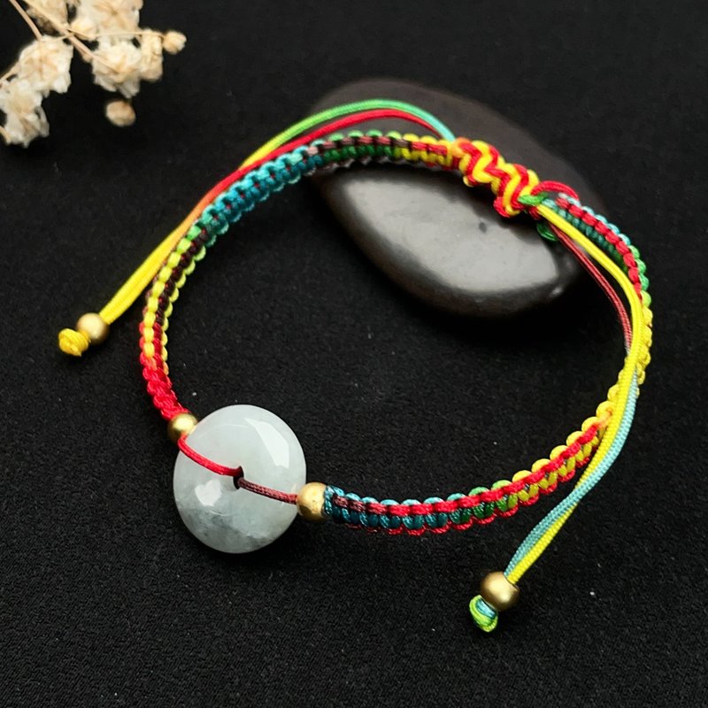 【愿·平安】冰飘乌鸡平安扣编织手链 | 天然缅甸翡翠A货 | 送礼 - 手链/手环 - 玉石 白色