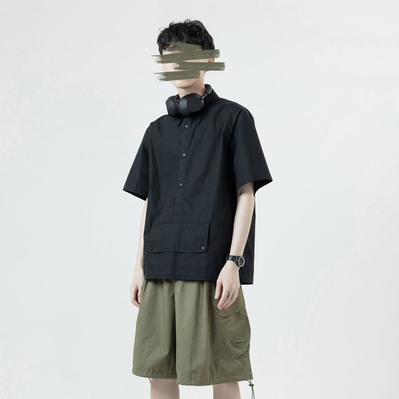 大口袋轻工装衬衫 - 男装衬衫 - 棉．麻 黑色