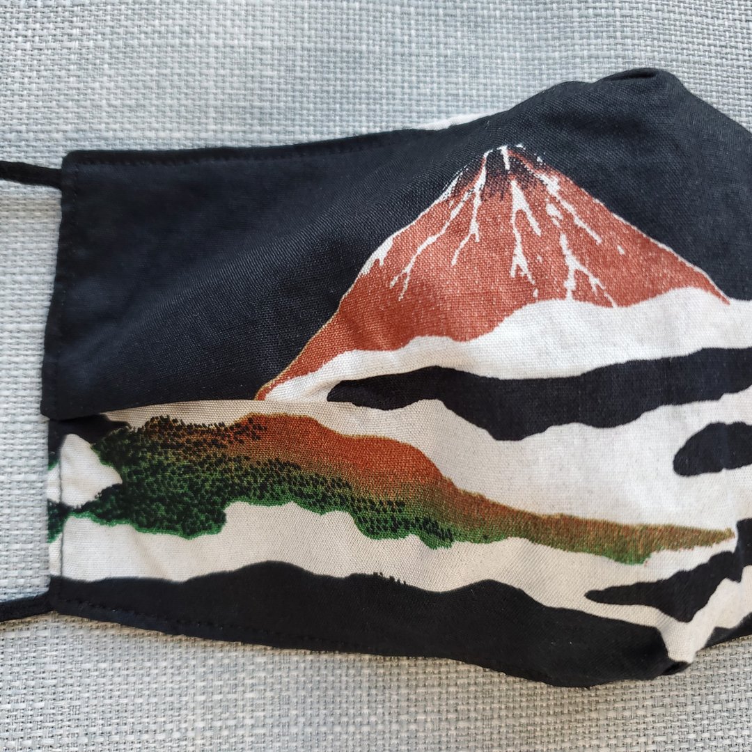 夜富士山口罩, 火山布口罩, 日本特色口罩, 全人手造环保可重用 - 口罩 - 棉 黑色