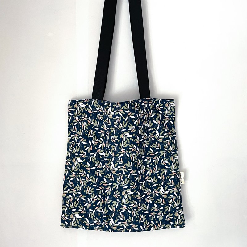 单肩布袋 Totebag 深蓝色植物图案 含内袋 - 手提包/手提袋 - 棉．麻 蓝色