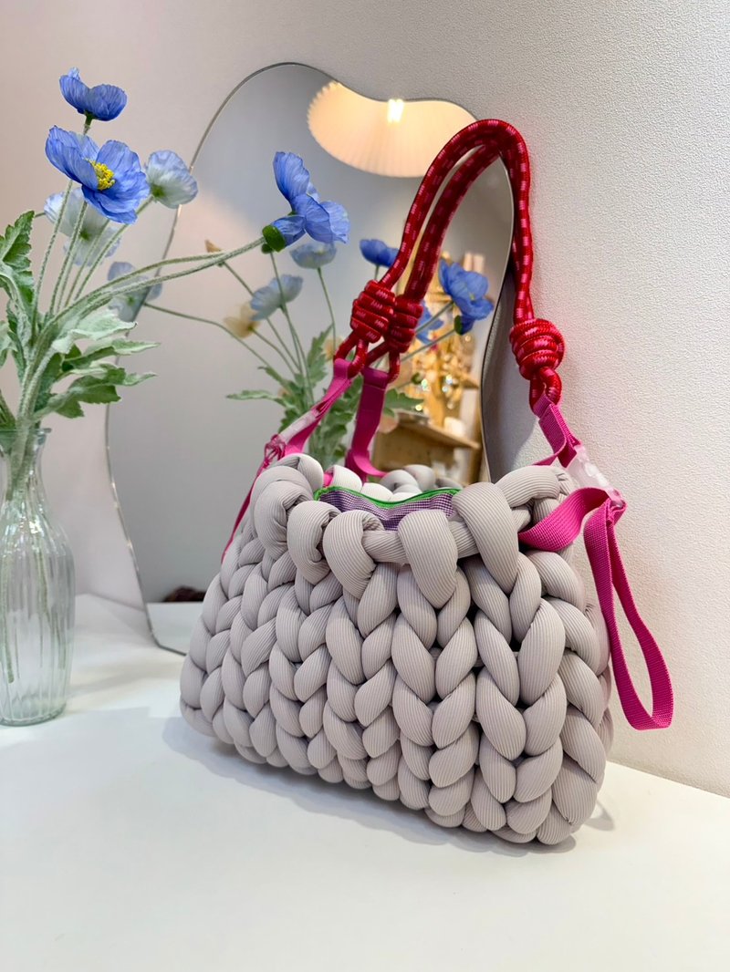 实体 | 中坜 |  手编凉感粗线包 X 登山背带 Chunky Knit Bag - 编织/羊毛毡/布艺 - 棉 