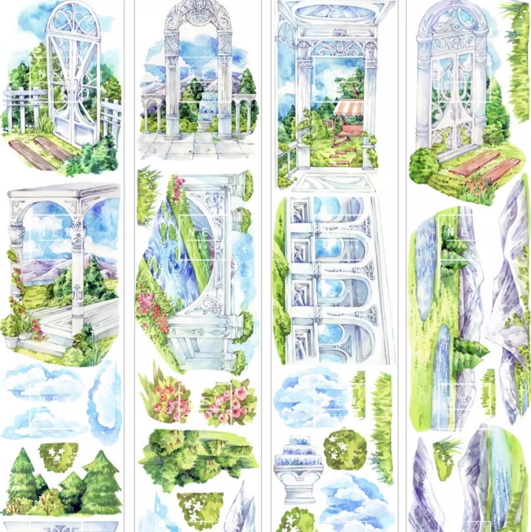 庭外丽日 水晶宮の夢 西洋庭園 水彩畫造景 PET 和紙膠帶 台灣製 - 纸胶带 - 其他材质 多色