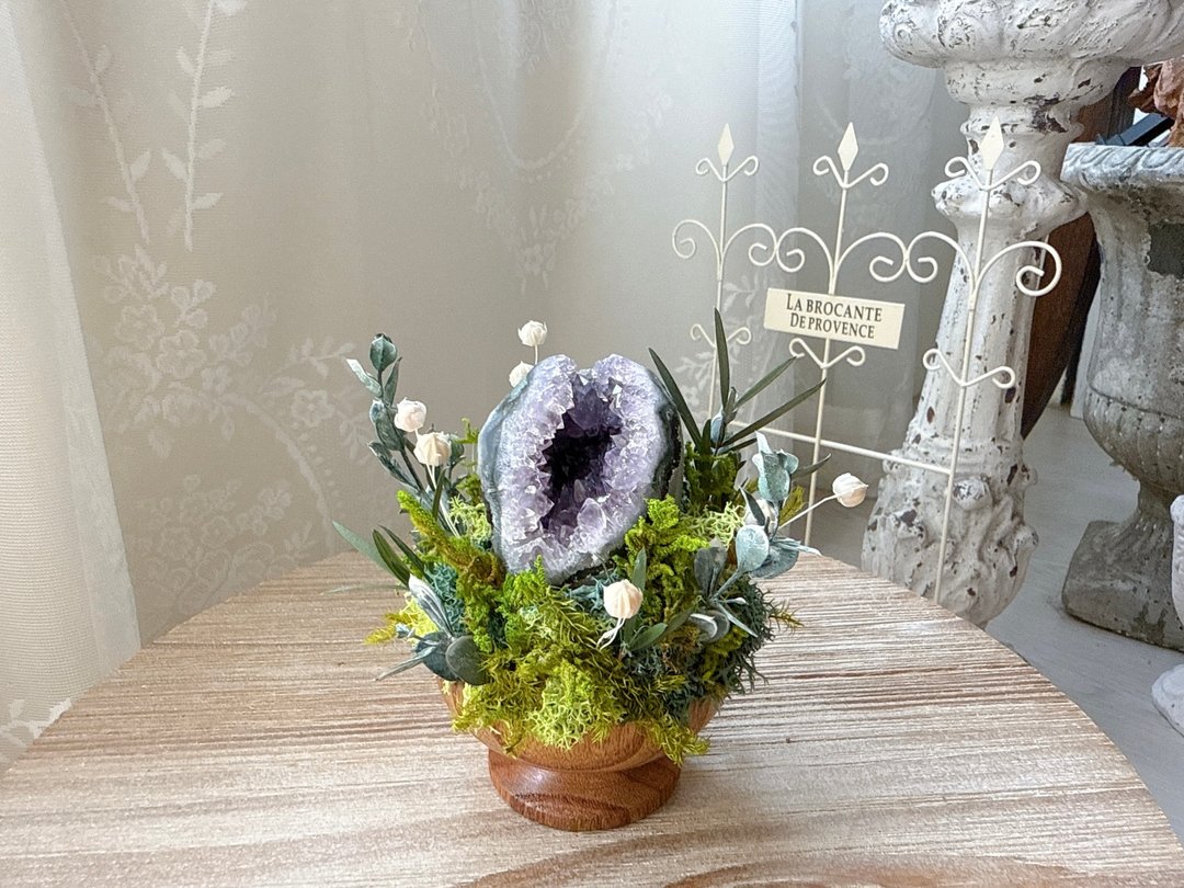 紫水晶 晶镇 窝窝 迷你小财库。微景观永生叶材 绿植栽 - 植栽/盆栽 - 水晶 紫色