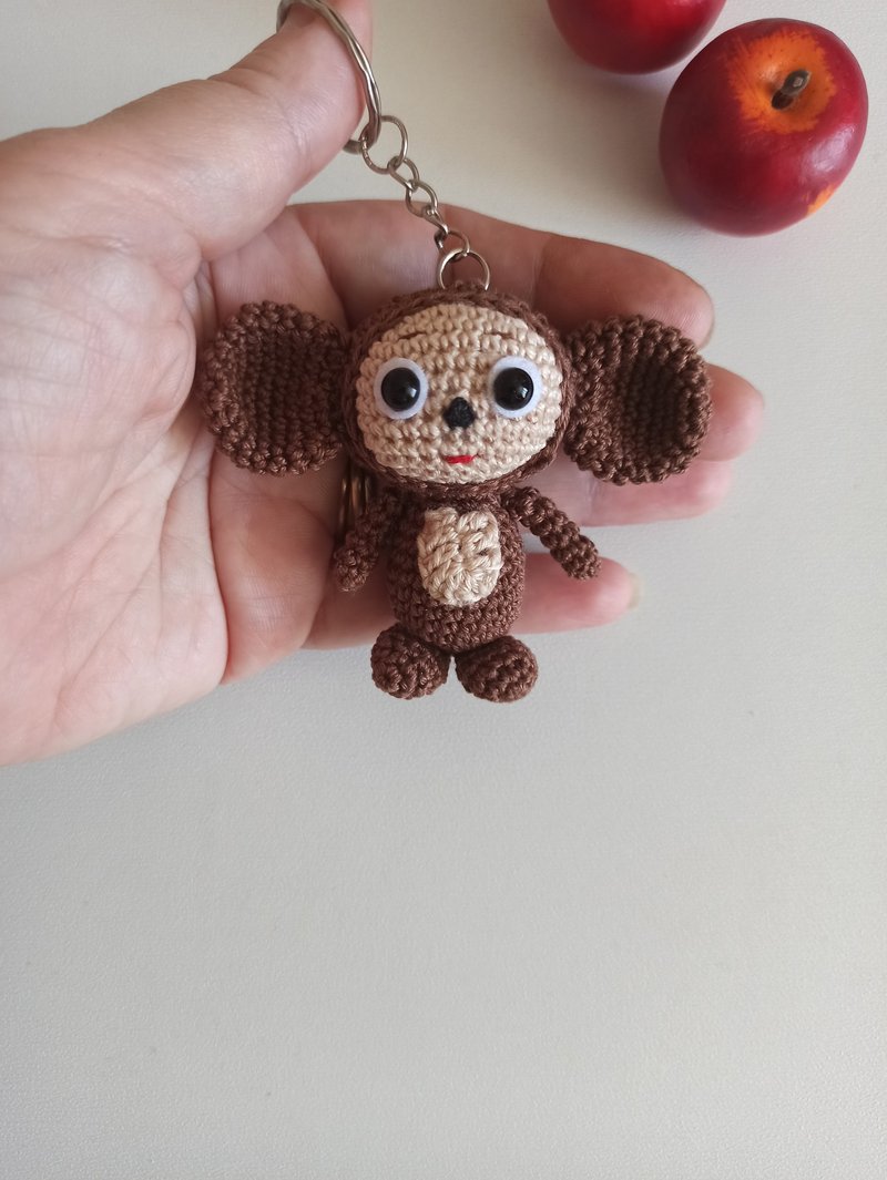 Crochet keychain Cheburashka, amigurumi Cheburashka , cute bag charm,mini toys - 钥匙链/钥匙包 - 棉．麻 咖啡色
