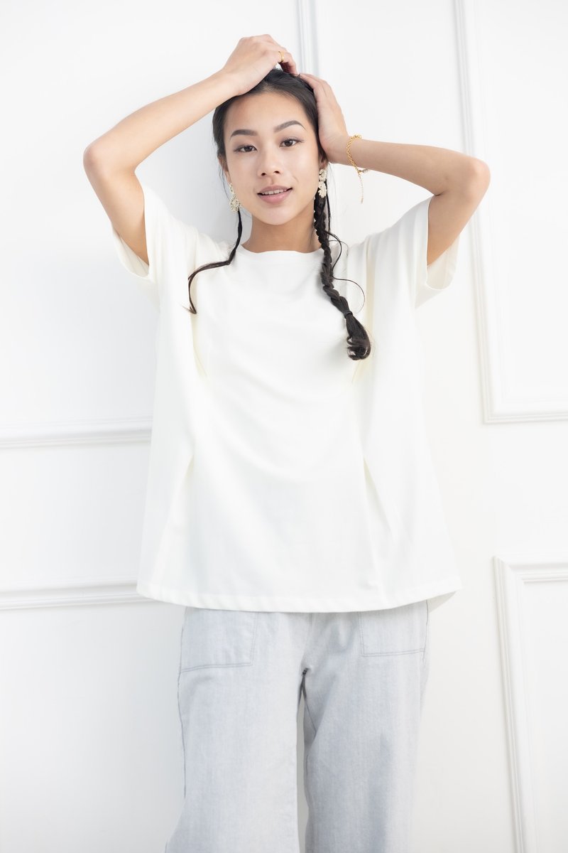 前面腰处打折素面上衣 浅黄色 - 女装 T 恤 - 其他材质 黄色