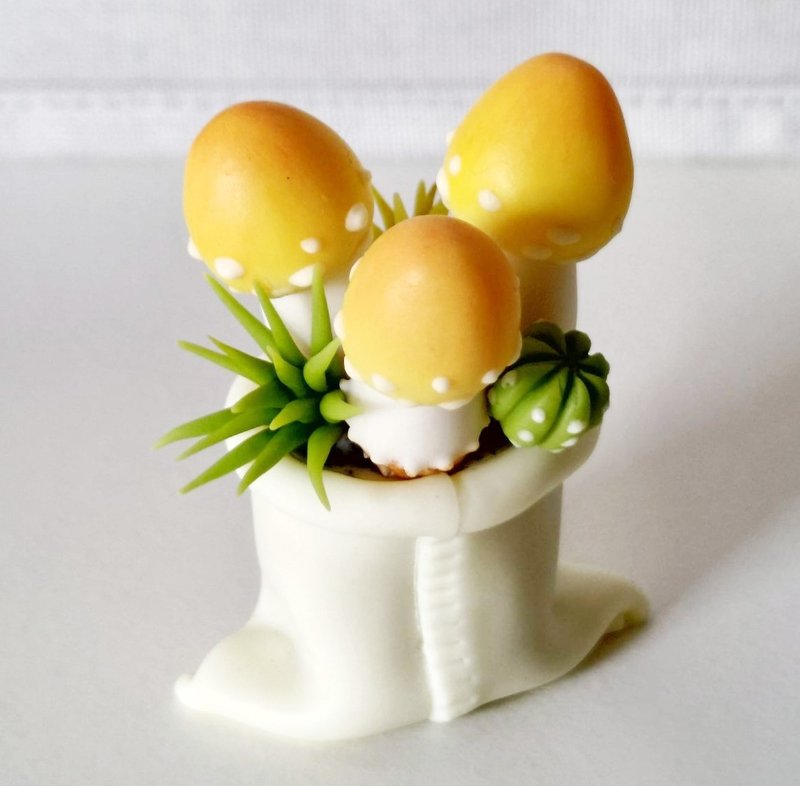 黏土手作多肉 ATO26 手工仿小布袋+仿真多肉菇菇 疗愈小摆饰 - 摆饰 - 粘土 