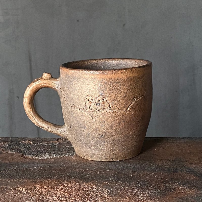 树枝恋人(刻纹)-柴烧陶杯 - 其他杯子 - 陶 卡其色