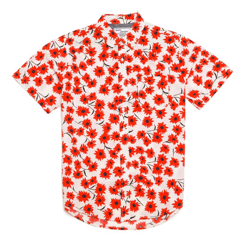 Daisy Print Shirt 雏菊印花衬衫 - 白色 - 男装衬衫 - 棉．麻 白色