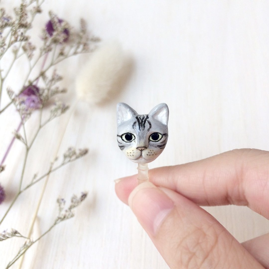 Cat phone plug, dust plug, phone accessories, phone decoration - 耳机 - 粘土 灰色