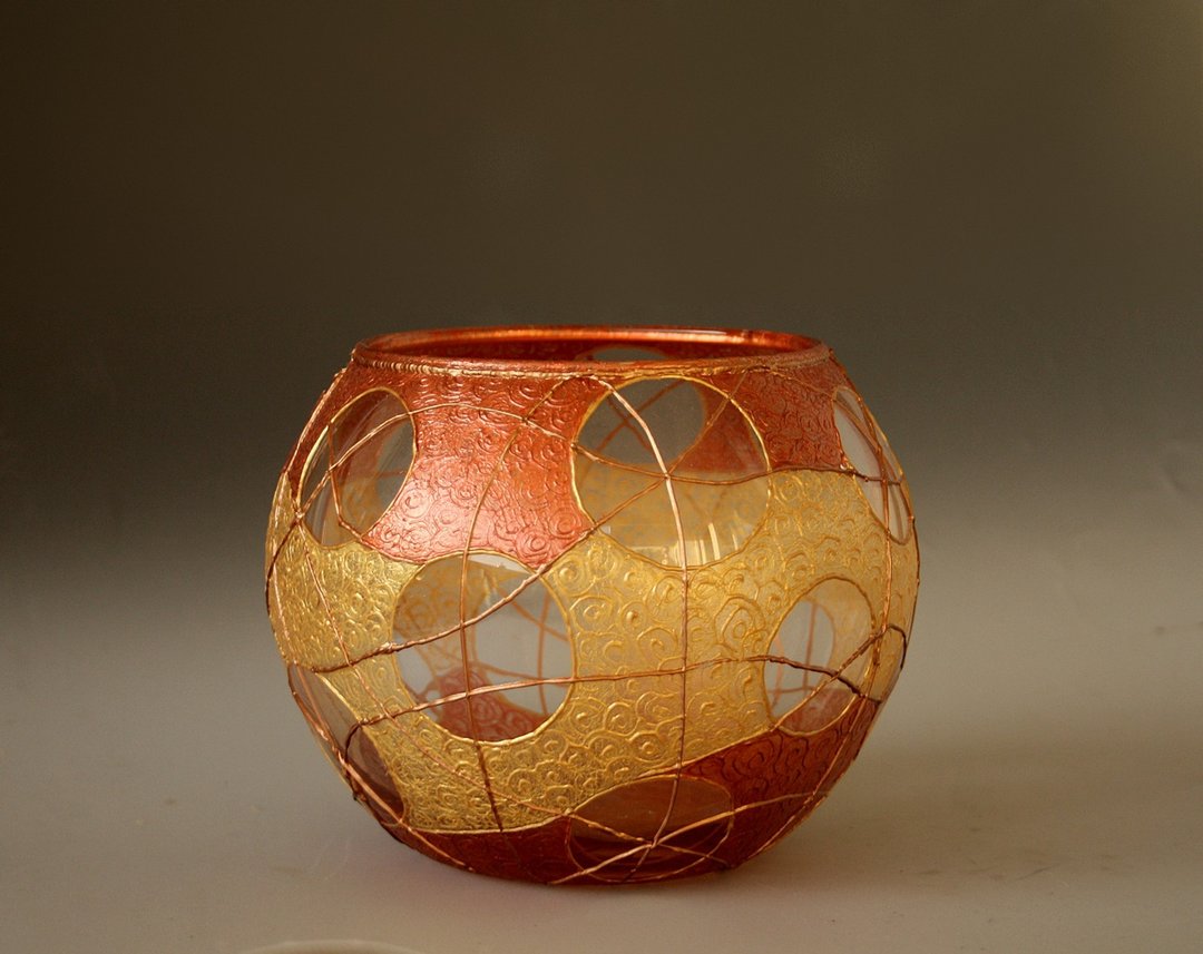 Sphere Glass Vase Hand Painted  Centerpiece Candle Holder Pot Hand Painted - 蜡烛/烛台 - 玻璃 金色