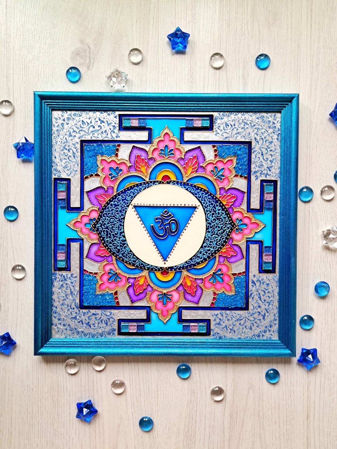 斯里兰卡Yantra Ajna 查克拉吠陀占星术艺术通电祝福曼陀罗Va - 墙贴/壁贴 - 玻璃 蓝色