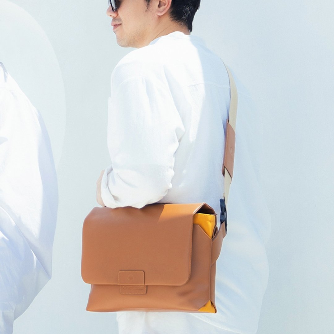 Urban-Messenger Bag : Tan/Mustard Yellow - 侧背包/斜挎包 - 真皮 黄色