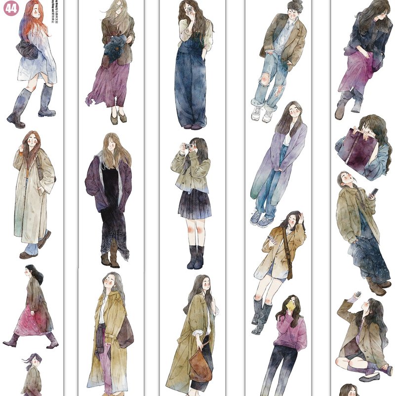 秋絳塵 深秋から初冬へ 低彩度の色たち PET 和紙膠帶 (kiss-cut) - 纸胶带 - 其他材质 多色