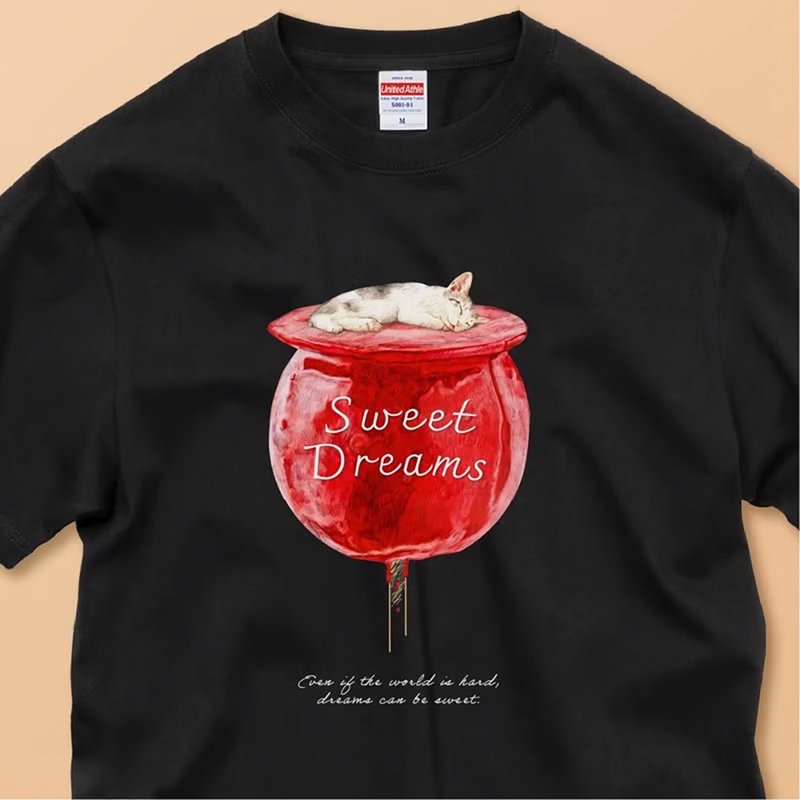 SWEET DREAMS_猫与糖葫芦 / 安心品质/经典纯棉T恤 - 女装 T 恤 - 棉．麻 白色