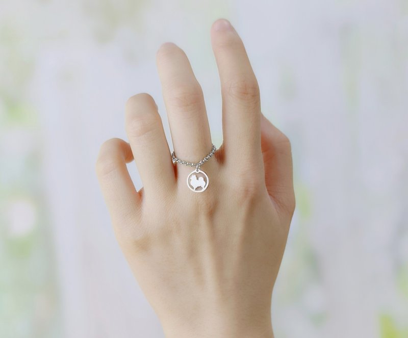 博美狗两用链戒 - 狗狗小印章系列-抗敏医疗钢 - 戒指 - 不锈钢 银色