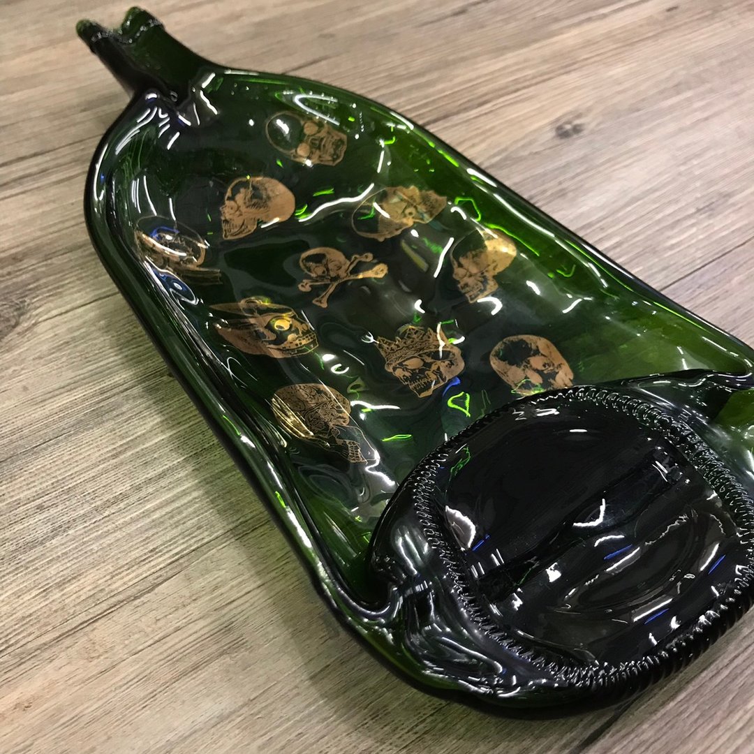 金色骷髅头 酒瓶 盛盘 一公升 大盘 - 盘子/餐盘/盘架 - 玻璃 