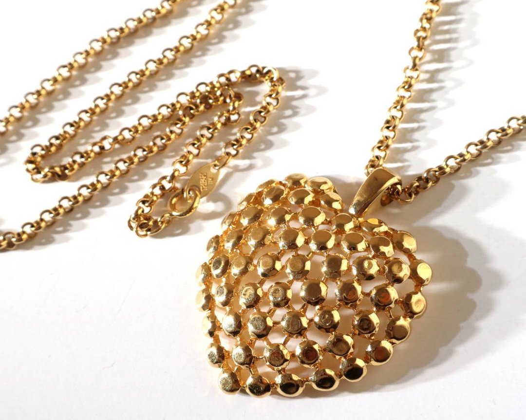 Trifari 70s vintage gold heart pendant necklace - 项链 - 其他金属 金色