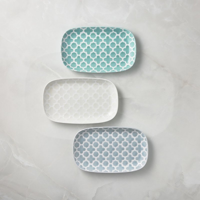 石丸波佐见烧 - 摩洛哥花砖长方盘 - 2件组 - 盘子/餐盘/盘架 - 瓷 多色