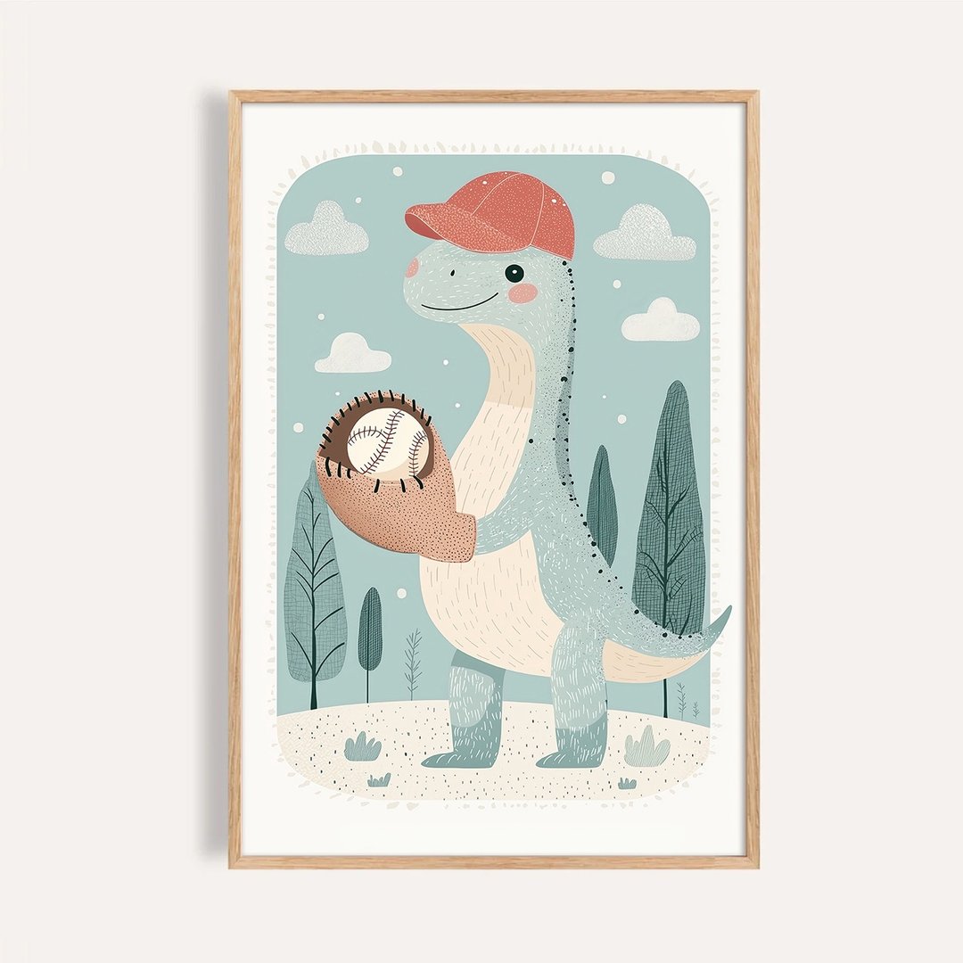 棒球小恐龙 Dino the Catcher / 童话系列插画挂画 - 海报/装饰画/版画 - 纸 