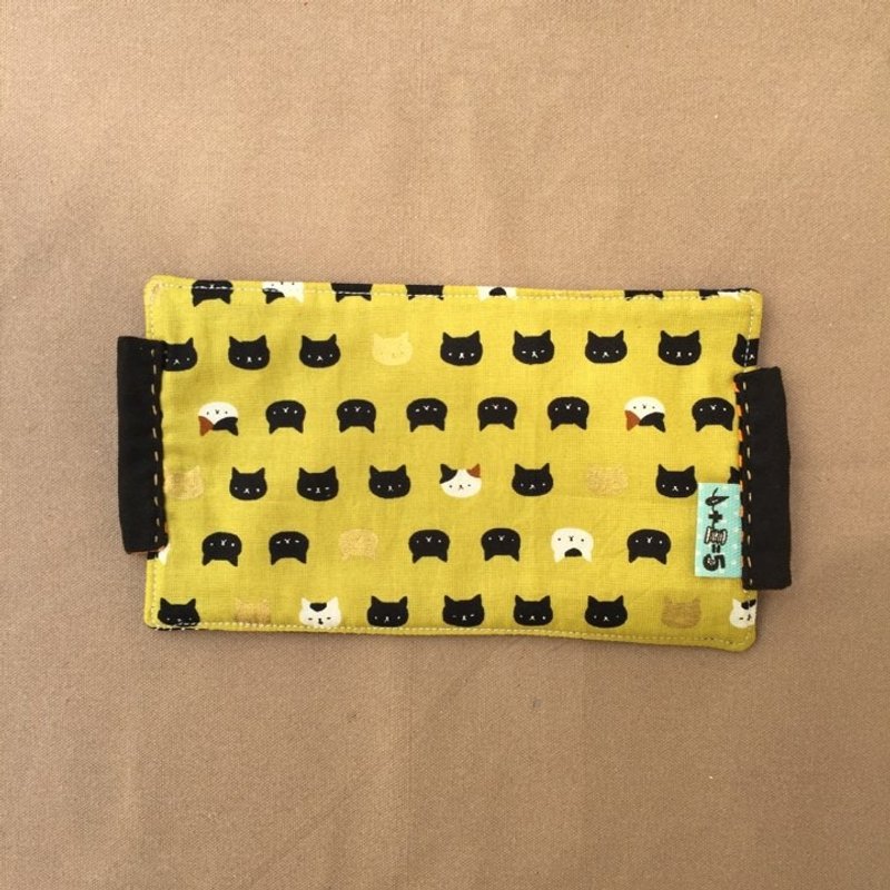 *猫咪脸谱草绿  双面口罩* - 口罩 - 棉．麻 黄色