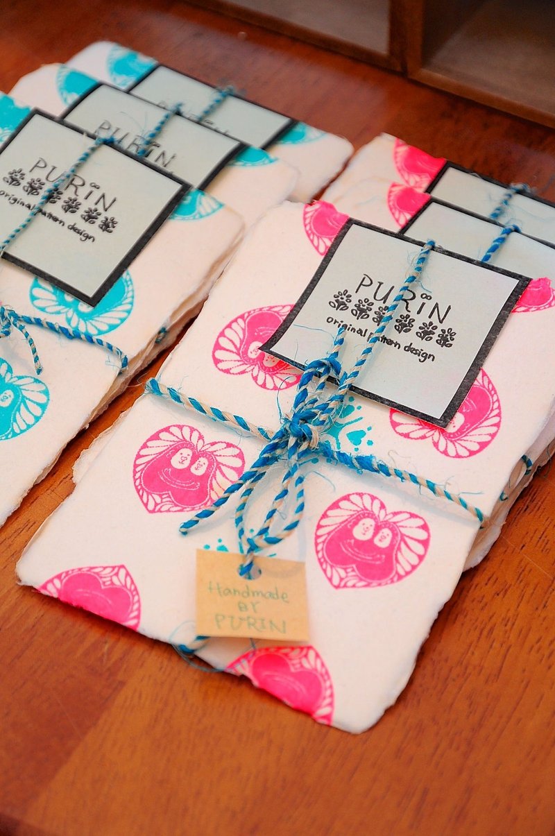 Purin Original Pattern Design/花生小猴‘一枚漉’＋‘绢印制品’手创系列 - 卡片/明信片 - 纸 多色