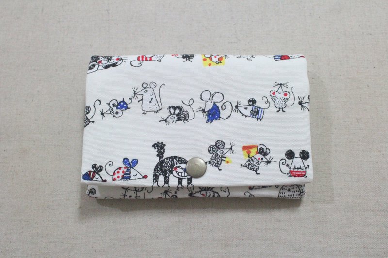 多层次零钱包-白底猫抓老鼠 - 皮夹/钱包 - 棉．麻 白色