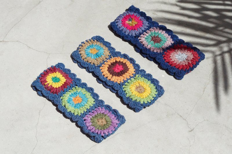 手工棉线编织发带/编织缤纷发带/花朵发带-深蓝色系钩织缤纷花朵 - 发带/发箍 - 棉．麻 多色