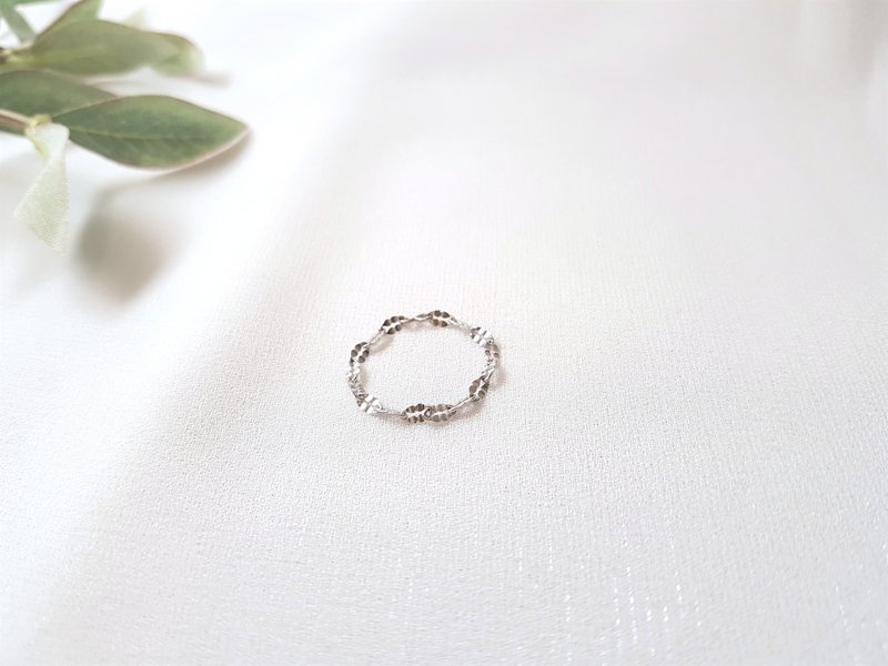 叶子 压花 刻痕 裸练 链戒 - 戒指 - 其他金属 银色