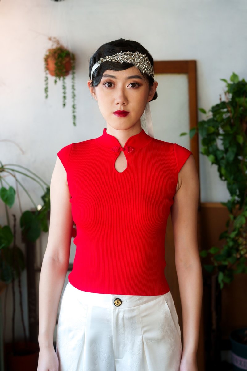 水滴领小凤仙袖旗袍上衣 (红色)|香港设计|古典|气质|日常穿着 - 女装上衣 - 其他材质 红色