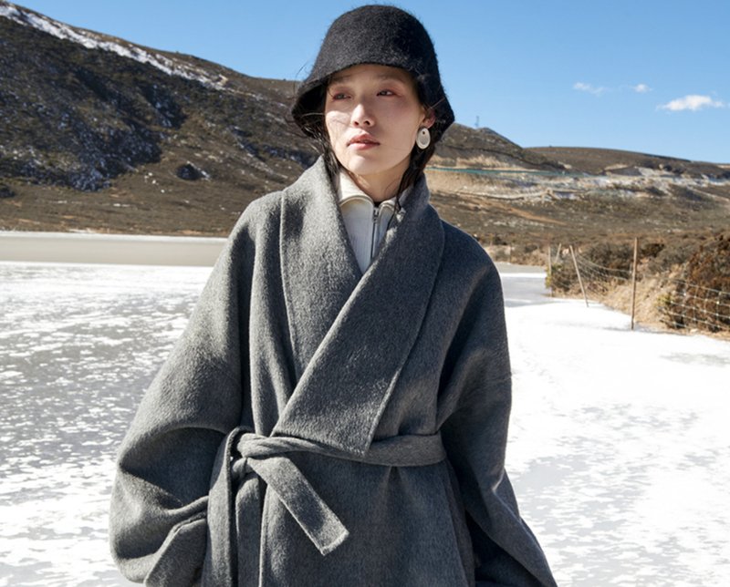 【长歌行】新中式复古藏风 交领羊毛/双面尼外套 - 女装西装外套/风衣 - 羊毛 灰色