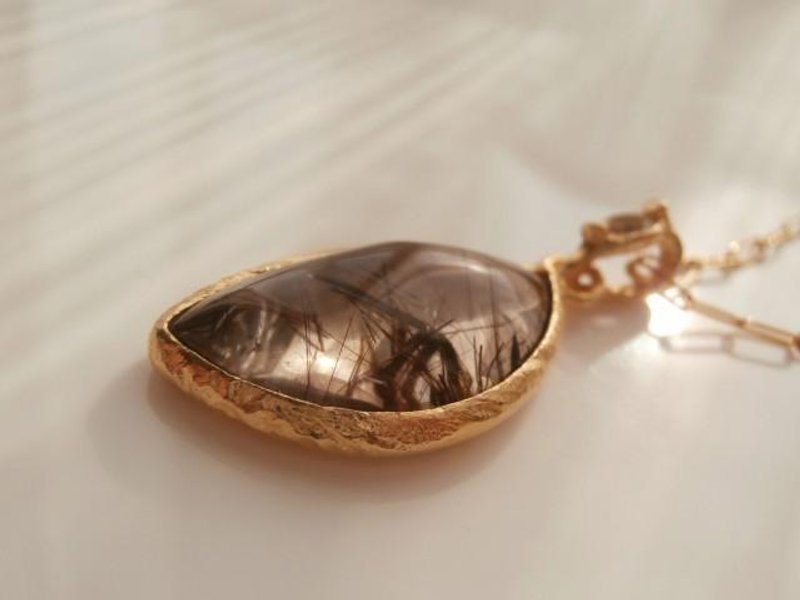 Smoky rutile quartz and aquamarine pendant - 项链 - 其他金属 咖啡色