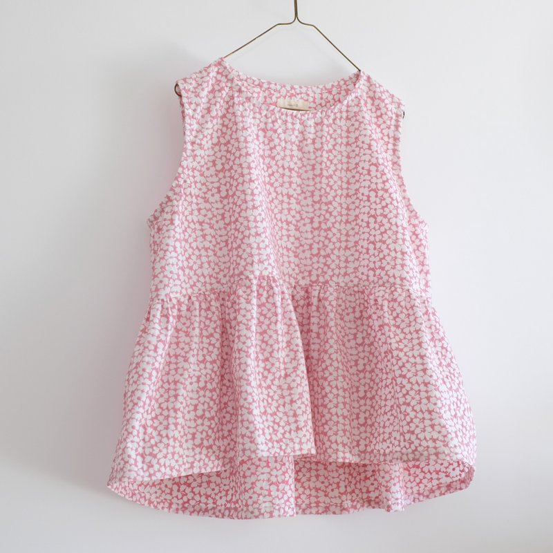 日常手作服 樱花粉抓皱宽松背心 刺绣棉 - 女装背心 - 棉．麻 粉红色