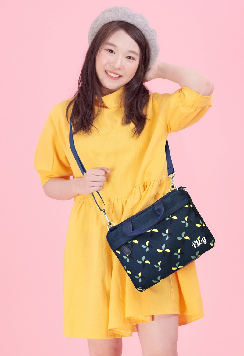 Dark blue iPad bag with handle and shoulder strap - 电脑包 - 聚酯纤维 蓝色