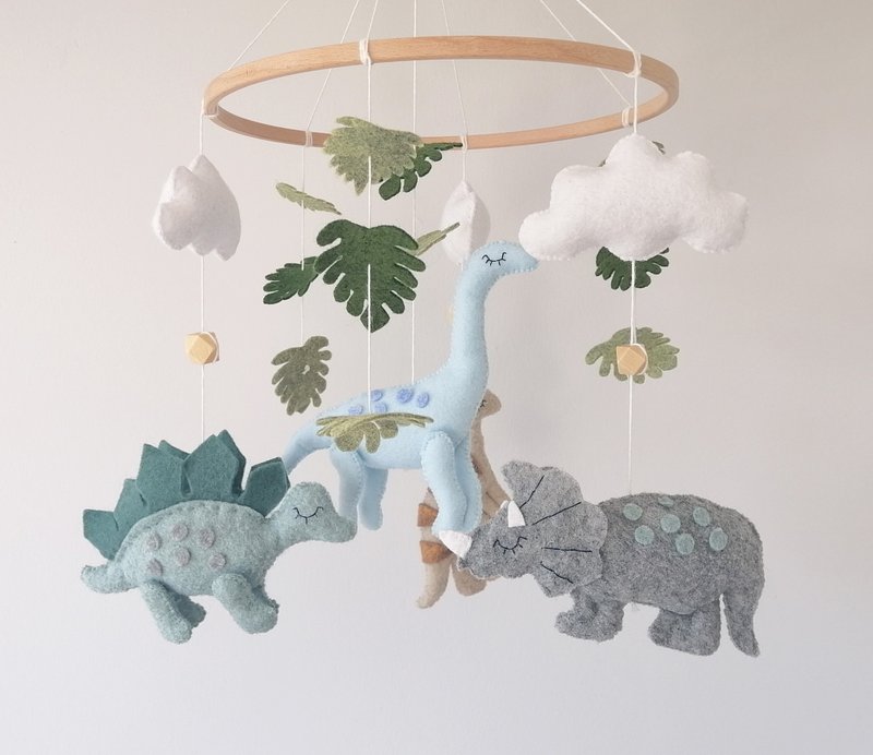 Dinosaur Baby Mobile Felt,Baby Shower Gift,Dino Crib Cot Nursery Mobile Decor - 玩具/玩偶 - 其他材质 