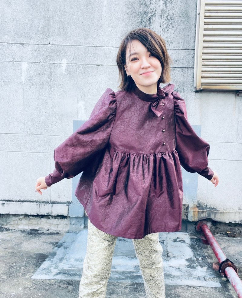 紫缎 侧边绑带 气质 衬衫 - 女装衬衫 - 其他材质 