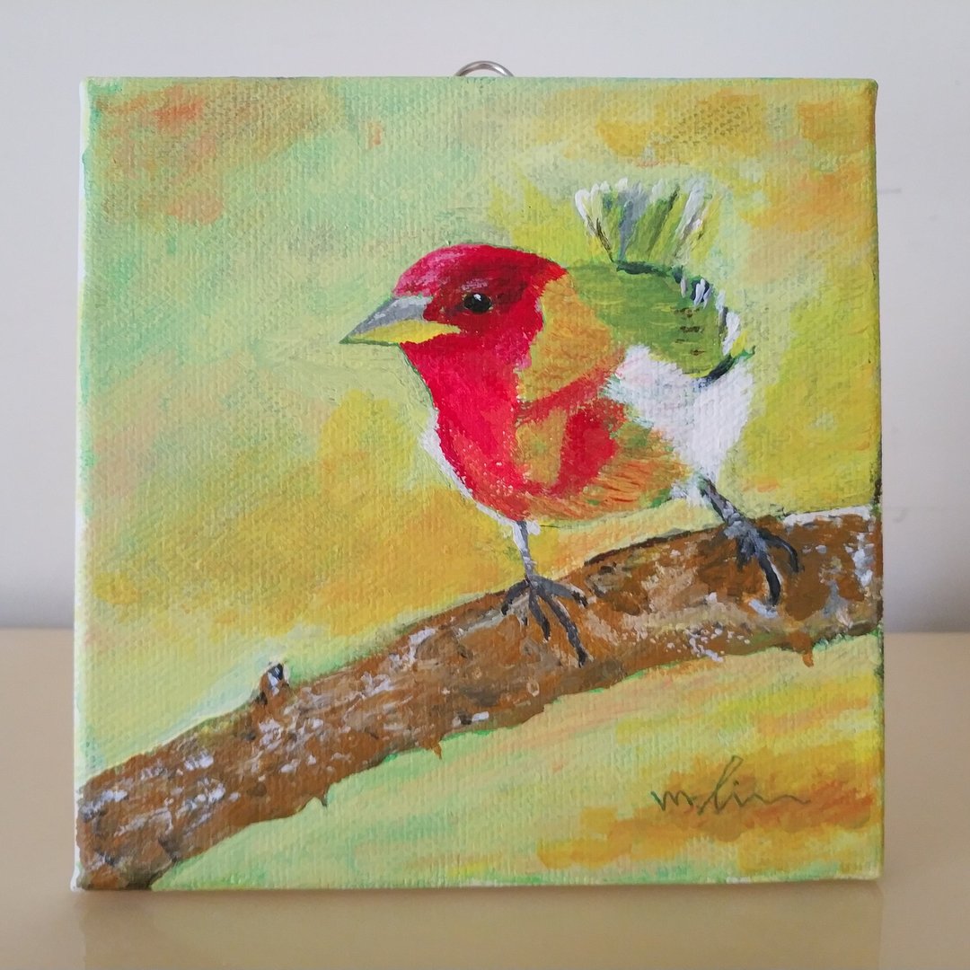 大嘴的小鸟/原创油画、画心尺寸15x15 CM  /6in×6in - 墙贴/壁贴 - 棉 